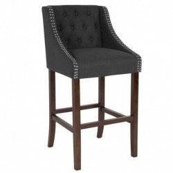 MFO Stanford 30" High Transitional Tufted Walnut Barstool with Accent Nail Trim in Charcoal Fabric