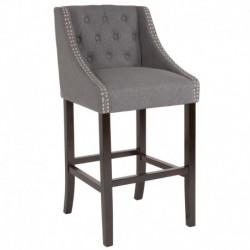 MFO Stanford 30" High Transitional Tufted Walnut Barstool with Accent Nail Trim in Dark Gray Fabric