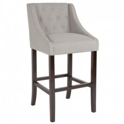 MFO Stanford 30" High Transitional Tufted Walnut Barstool with Accent Nail Trim in Light Gray Fabric