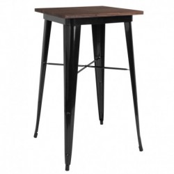 MFO 23.5" Square Black Metal Indoor Bar Height Table with Walnut Rustic Wood Top