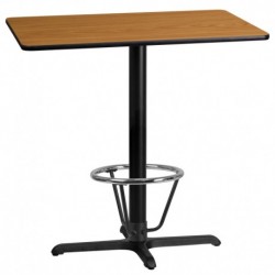 MFO 24'' x 42'' Rectangular Natural Table Top with 22'' x 30'' Bar Height Table Base & Foot Ring