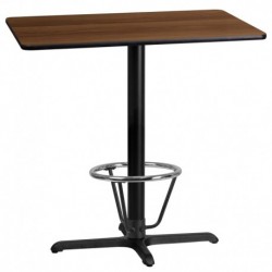 MFO 24'' x 42'' Rectangular Walnut Laminate Table Top, 22'' x 30'' Bar Height Table Base & Foot Ring