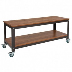MFO Benjamin Collection TV Stand in Brown Oak Wood Grain Finish with Metal Wheels