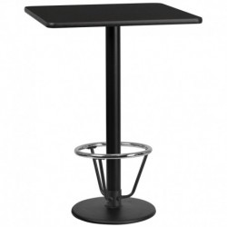MFO 30'' Square Black Laminate Table Top with 18'' Round Bar Height Table Base and Foot Ring