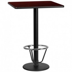 MFO 30'' Square Mahogany Laminate Table Top with 18'' Round Bar Height Table Base and Foot Ring
