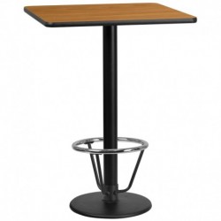 MFO 30'' Square Natural Laminate Table Top with 18'' Round Bar Height Table Base and Foot Ring