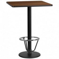 MFO 30'' Square Walnut Laminate Table Top with 18'' Round Bar Height Table Base and Foot Ring