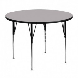MFO 48'' Round Grey Thermal Laminate Activity Table - Standard Height Adjustable Legs