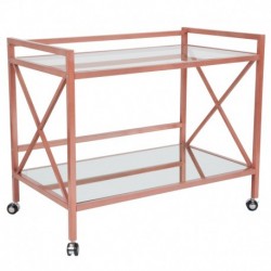 MFO Princeton Collection Glass Kitchen Serving and Bar Cart with Rose Gold Frame