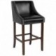 MFO Stanford Collection 30" High Transitional Walnut Barstool with Accent Nail Trim in Black Leather