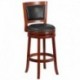 MFO 30'' High Dark Cherry Wood Barstool with Open Panel Back and Walnut Leather Swivel Seat