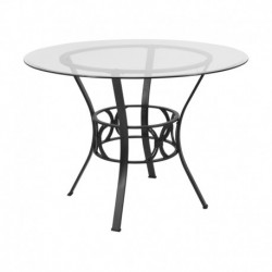 MFO Adele Collection 42'' Round Glass Dining Table with Black Metal Frame