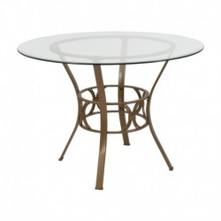 MFO Adele Collection 42'' Round Glass Dining Table with Matte Gold Metal Frame