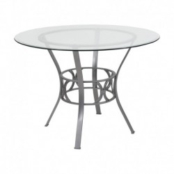 MFO Adele Collection 42'' Round Glass Dining Table with Silver Metal Frame