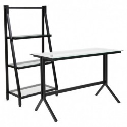 MFO Stanford Collection Glass Computer Desk and Bookshelf with Black Metal Frame