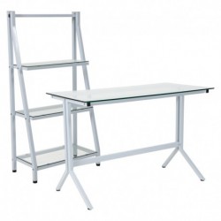MFO Ivy Collection Glass Computer Desk and Bookshelf with White Metal Frame