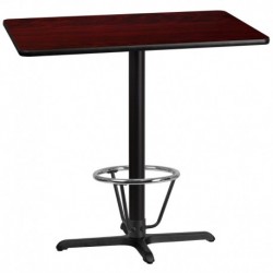MFO 30'' x 42'' Rectangular Mahogany Table Top with 22'' x 30'' Bar Height Table Base & Foot Ring