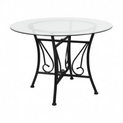 MFO Princeton Collection 42'' Round Glass Dining Table with Black Metal Frame