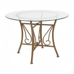 MFO Princeton Collection 42'' Round Glass Dining Table with Matte Gold Metal Frame