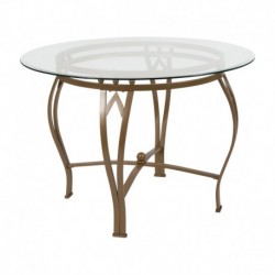 MFO Diana Collection 42'' Round Glass Dining Table with Matte Gold Metal Frame