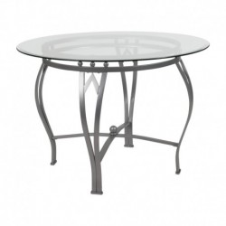 MFO Diana Collection 42'' Round Glass Dining Table with Silver Metal Frame