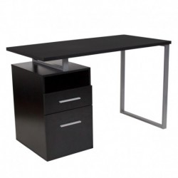 MFO Stanford Collection Dark Ash Wood Grain Finish Computer Desk with Two Drawers & Silver Metal Frame