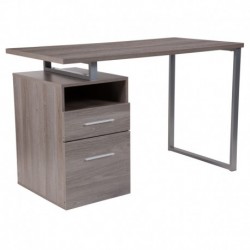 MFO Stanford Collection Light Ash Wood Grain Finish Computer Desk + Two Drawers & Silver Metal Frame