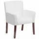 MFO White Leather Executive Side Reception Chair with Mahogany Legs