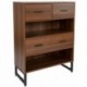 MFO Benjamin Collection 2 Shelf 41.25"H Display Bookcase with Four Drawers in Rustic Wood Grain Finish