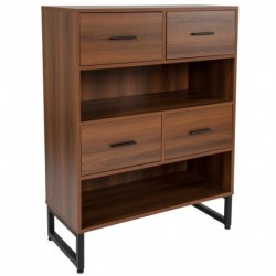 MFO Benjamin Collection 2 Shelf 41.25"H Display Bookcase with Four Drawers in Rustic Wood Grain Finish