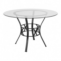 MFO Adele Collection 45'' Round Glass Dining Table with Black Metal Frame