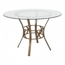 MFO Adele Collection 45'' Round Glass Dining Table with Matte Gold Metal Frame