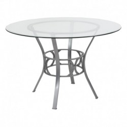 MFO Adele Collection 45'' Round Glass Dining Table with Silver Metal Frame