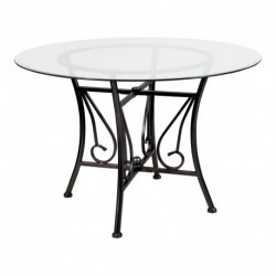 MFO Princeton Collection 45'' Round Glass Dining Table with Black Metal Frame