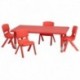 MFO 24''W x 48''L Rectangular Red Plastic Height Adjustable Activity Table Set with 4 Chairs
