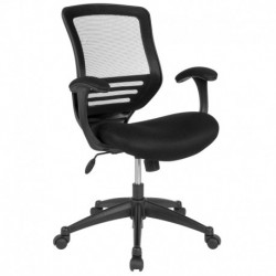 MFO Mid-Back Black Mesh Executive Swivel Chair, Back Adjustment, Molded Foam Seat & Curved Arms