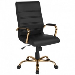 MFO High Back Black Leather Executive Swivel Office Chair with Gold Frame and Arms