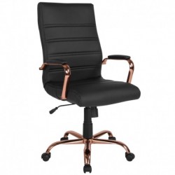 MFO High Back Black Leather Executive Swivel Office Chair with Rose Gold Frame and Arms