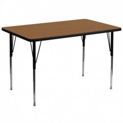 MFO 36''W x 72''L Rectangular Oak Thermal Laminate Activity Table - Standard Height Adjustable Legs