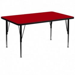 MFO 36''W x 72''L Rectangular Red Thermal Laminate Activity Table - Height Adjustable Short Legs