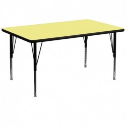 MFO 36''W x 72''L Rectangular Yellow Thermal Laminate Activity Table - Height Adjustable Short Legs