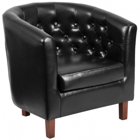 MFO Oxford Collection Black Leather Tufted Barrel Chair