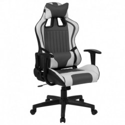 MFO Victor High Back Gray & White Reclining Racing/Gaming Office Chair with Adjustable Lumbar Support
