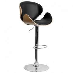 MFO Beech Bentwood Adjustable Height Bar Stool with Curved Black Vinyl Seat and Back