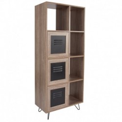 MFO Stanford 63"H 5 Cube Storage Organizer Bookcase, Metal Cabinet Doors in Rustic Wood Grain Finish