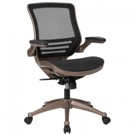 MFO Mid-Back Transparent Black Mesh Executive Swivel Office Chair, Melrose Gold Frame & Flip-Up Arms