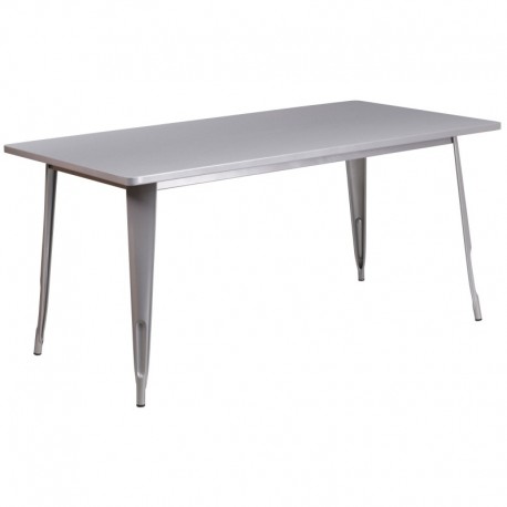 MFO 31.5'' x 63'' Rectangular Silver Metal Indoor-Outdoor Table