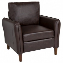 MFO Sir Collection Plush Pillow Back Arm Chair in Brown Leather