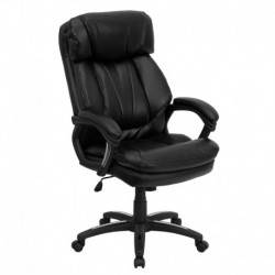 MFO High Back Black Leather Executive Swivel Ergonomic Chair, Plush Headrest, Padding & Arms