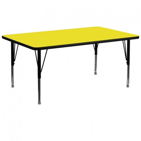 MFO 30''W x 72''L Rectangular Yellow HP Laminate Activity Table - Height Adjustable Short Legs